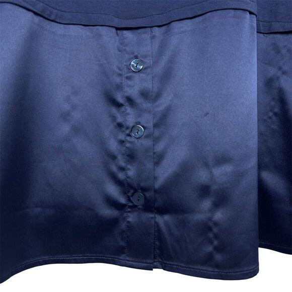 Soft Surroundings Satin Jersey Knit Tunic Blouse Size L Navy Blue Modest Preppy - Picture 4 of 9